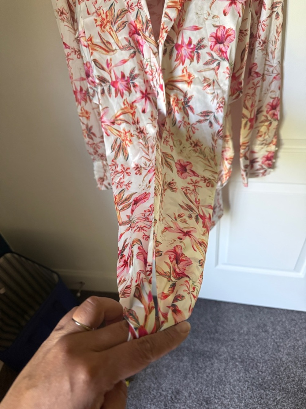 RNWY Cream with Pink mini dress and Coral Floral Print and Twist Front - Picture 6 of 7